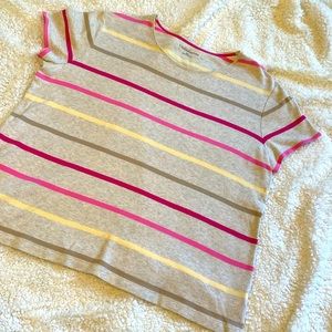Croft & Barrow Women’s striped pink blouse 100% cotton crew neck pink stripes XL